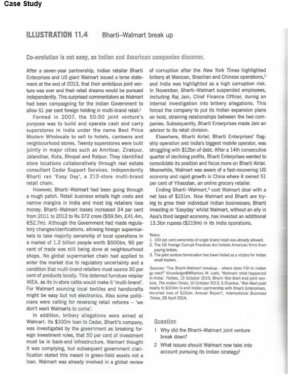 a) Why did Bharti-Walmart joint venture break down? Notes: There are multiple reasons for the joint...