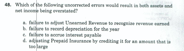 Which of the following uncorrected errors would result in both assets and net income being...