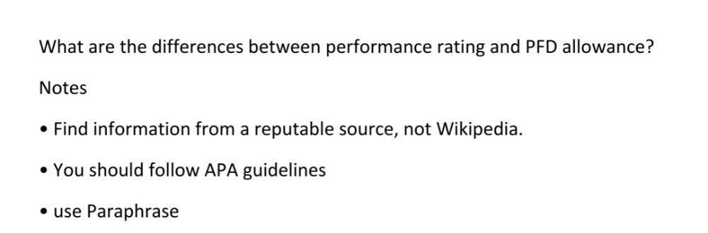 What are the differences between performance rating and PFD allowance? Notes • Find information from...