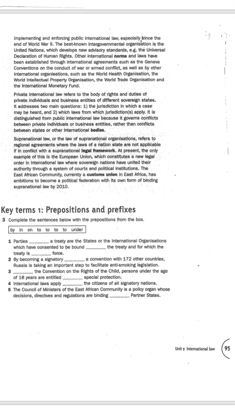 The text on pages 94-95 contains several adjectives formed with prefixes, such as international and...-2