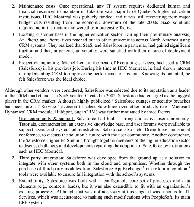 Question: HEC Case Study Part C 1. In your assessment, was the CRM project a success, defend your...-2