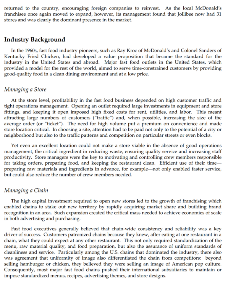 1. How was Jollibee able to build its dominant position in fast food in the Philippines? What...-3