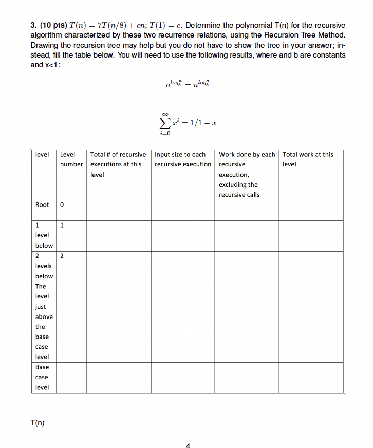 You don't have to fill in the table, you can just draw a recursion tree and show how you would get...