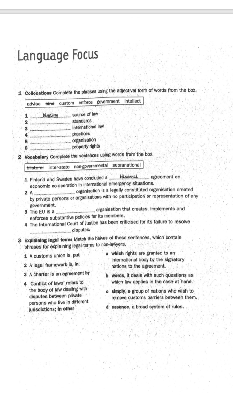 Language Focus 1 Collocations Complete the phrases using the adjectival form of words from the box....