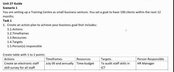 Guide Scenario 1 You are setting up a Training Centre as small business venture. You set a goal to...