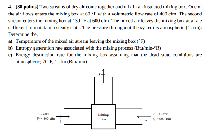 Two streams of dry air come together and mix in an insulated mixing box. One of the air flows enters...