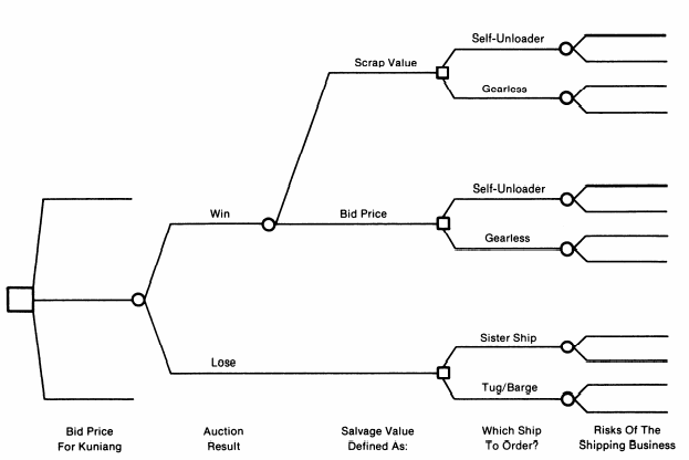 Without any numbers, kindly explain what possible problem is being decided by the decision tree...