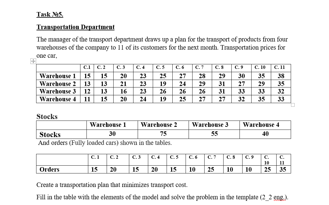 Transportation Department The manager of the transport department draws up a plan for the transport...