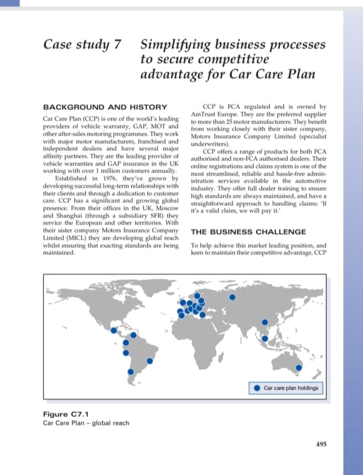 study 7 Simplifying business processes to secure competitive advantage for Car Care Plan BACKGROUND...-2