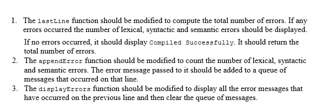 The lastLine function should be modified to compute the total number of errors. If any errors...