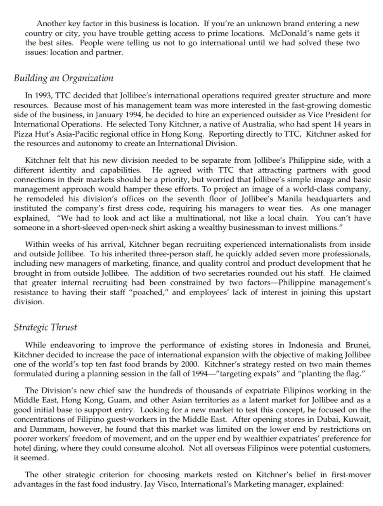 1. How was Jollibee able to build its dominant position in fast food in the Philippines? What...-5