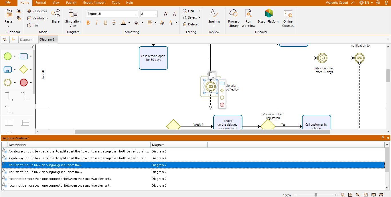 Need to fix the bizagi model diagram for the library management system Model Flow of Activities and...-4