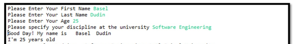 write a program that asks the user to input their username, last name, and discipline at the...