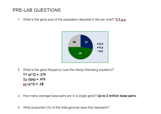 What is the gene pool of the population depicted in the pie chart? What is the gene frequency (use...