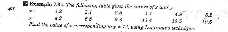 The following table gives the values of x and y: 1.2 2.1 2.8 4.1 4.9 4.2 6.8 9.8 13.4 15.5 Find the...