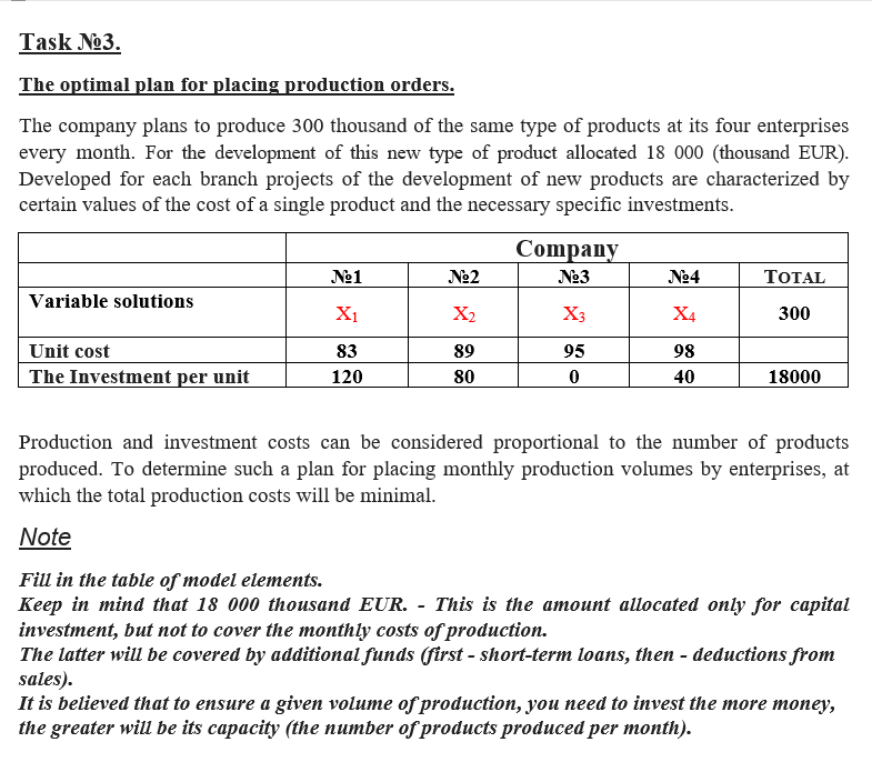 The optimal plan for placing production orders. The company plans to produce 300 thousand of the...