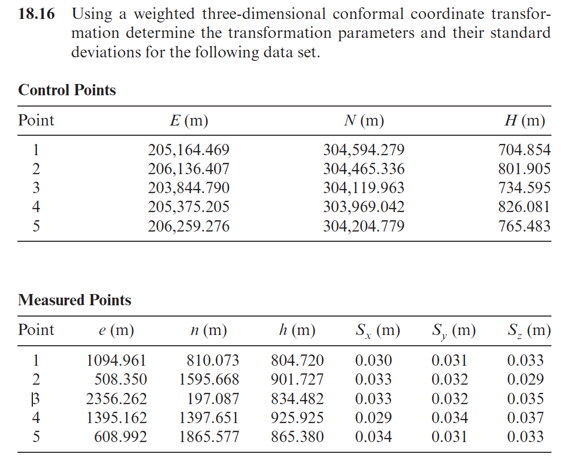 Using a weighted three-dimensional conformal coordinate transformation determine the transformation...