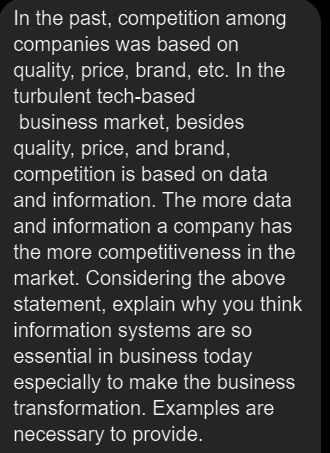 In the past, competition among companies was based on quality, price, brand, etc. In the turbulent...