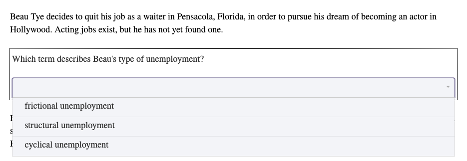 Please match each scenario to the type of unemployment as fewer and fewer people Anna Prentice has...-2