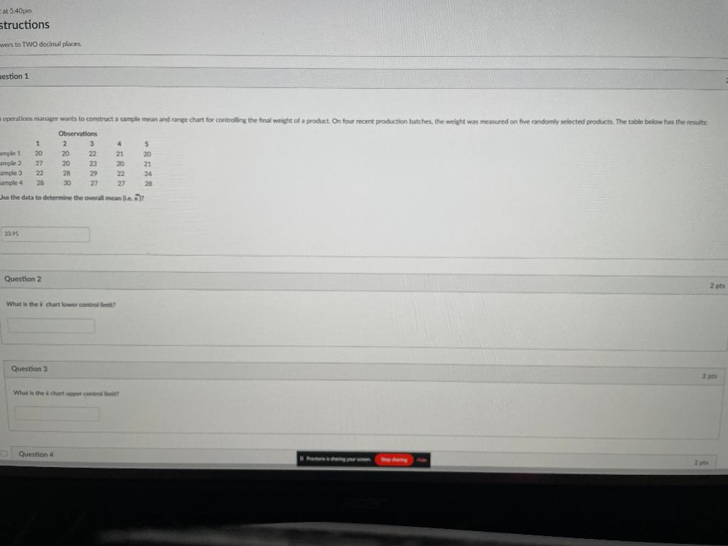 at 5.40pm structions wers to TWO decimal places estion 1 table below how the real operation manager...