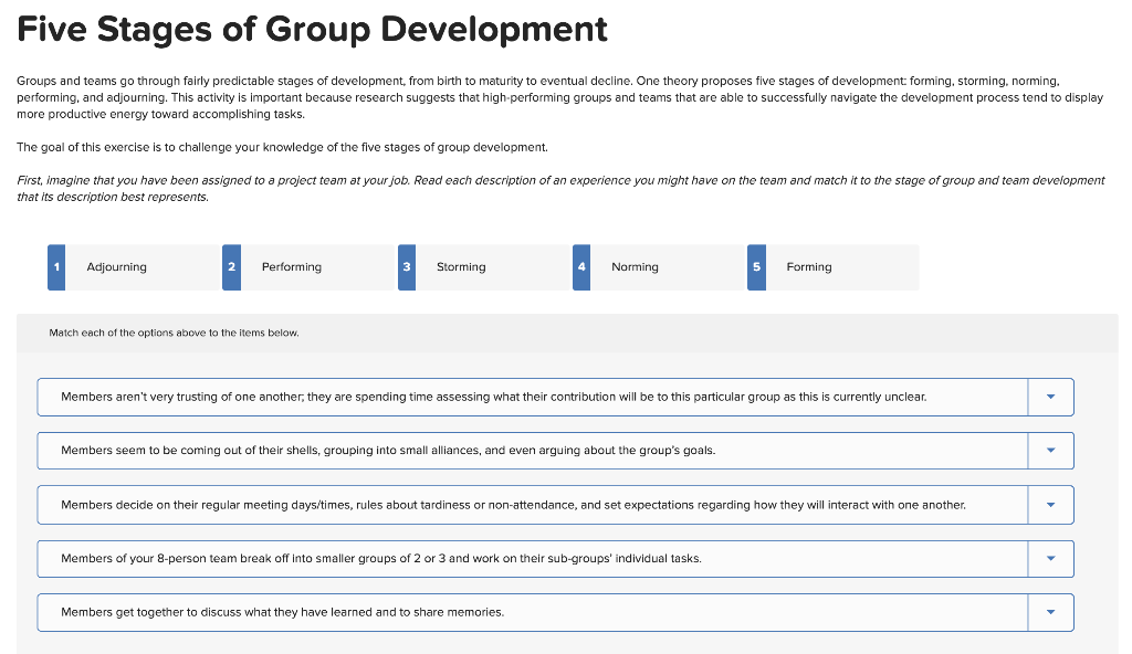 Five Stages of Group Development Groups and teams go through fairly predictable stages of...