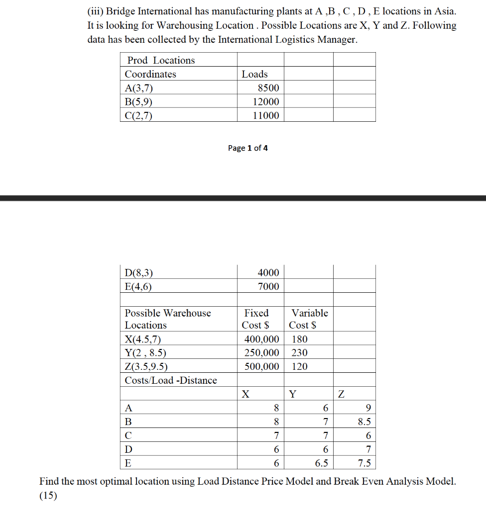Bridge International has manufacturing plants at A,B,C,D,E locations in Asia. It is looking for...