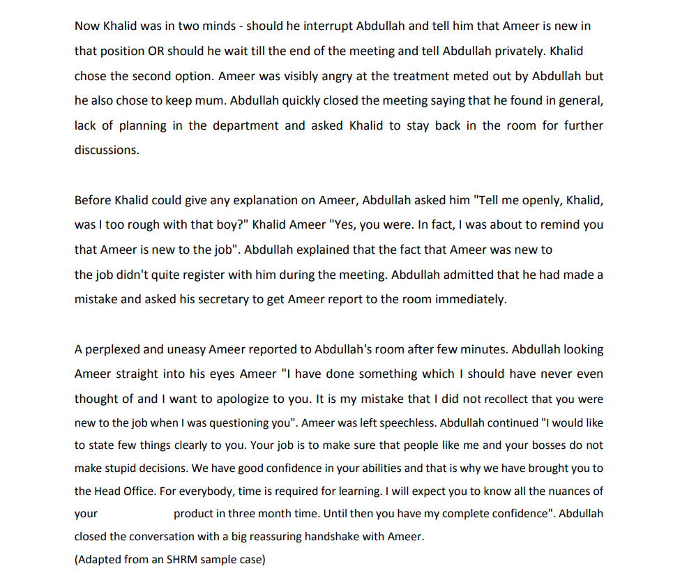 Was it at all necessary for Abdullah to apologize to such a junior employee like Ameer? b. If you...-1