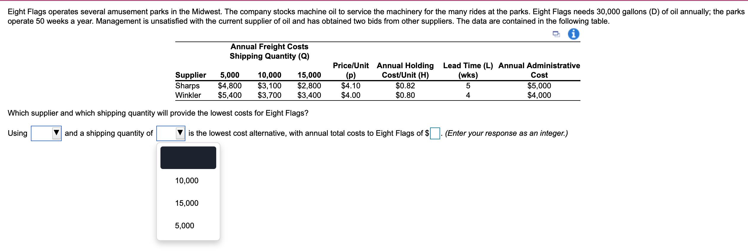 Eight Flags operates several amusement parks in the Midwest. The company stocks machine oil to...-2