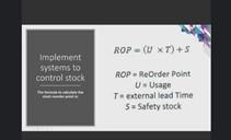 ROP (XT)+5 Implement systems to control stock ROP-ReOrder Point Usage Te External lead Time 5=...