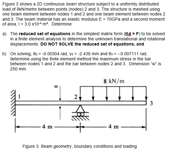 Figure 3 Shows A 2D Continuous Beam Structure Subject To A Uniformly Distributed Load Of 8kN/Metre...