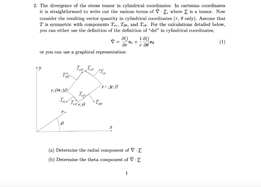 The divergence of the stress tensor in cylindrical coordinates: In cartesian coordinates it is...