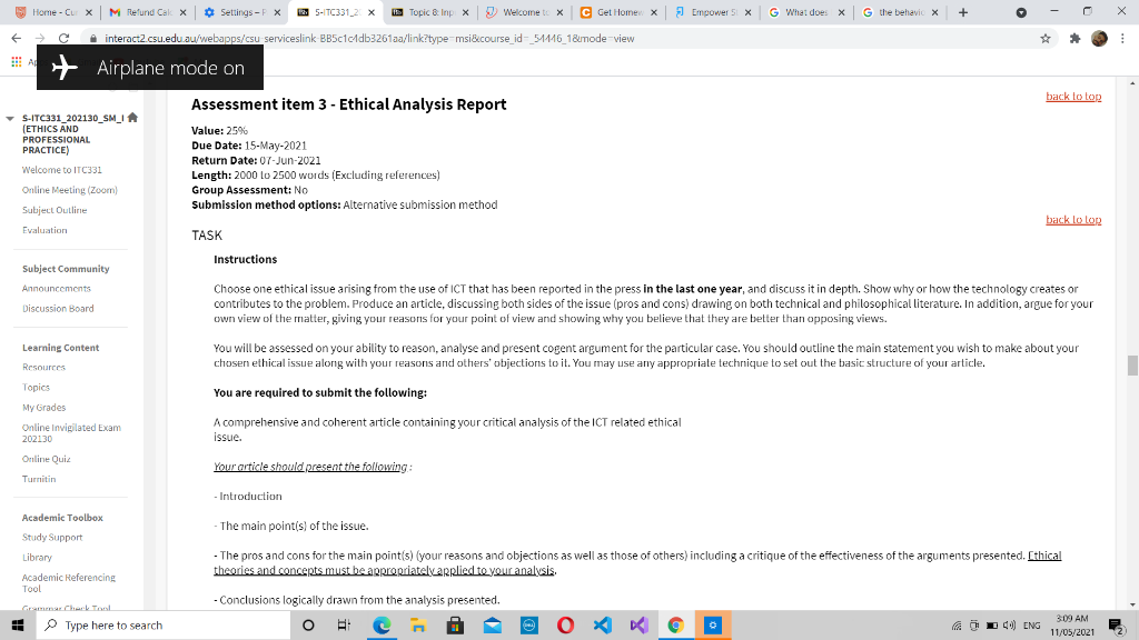 Assessment item 3 - Ethical Analysis Report S-ITC331_202130_SM_IR (ETHICS AND Value: 25%...