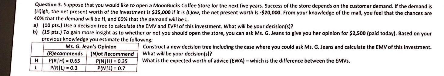 Suppose that you would like to open a MoonBucks Coffee Store for the next five years. Success of the...