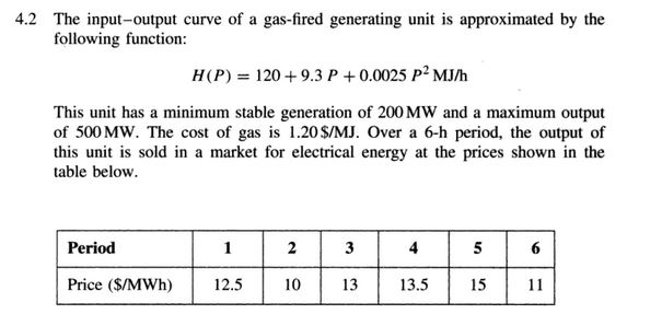 Assuming the unit is optimally dispatched, it is initially online and cannot be shut down. calculate...