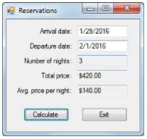 Calculate reservation totals In this exercise, you’ll add code that calculates the number of nights,...