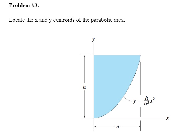 Locate the x and y centroids of the parabolic area. 1 answer below » Locate the x and y centroids of...