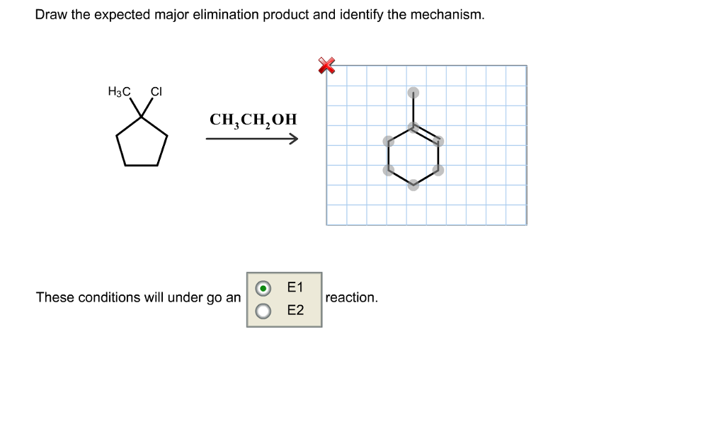 Draw the expected major elimination product and identify the mechanism. The hint: The elimination...