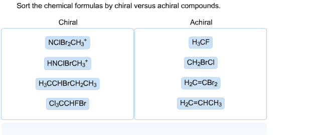 Sort the chemical formulas by chiral versus achiral compounds. something is not correct here, but...