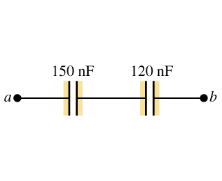 For the capacitor network shown in (Figure 1) , the potential difference across ab is 48 V . Find...