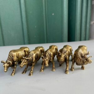 A set of five ox figures ornaments all copper aged zodiac ox 0
