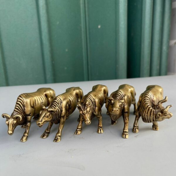 A set of five ox figures ornaments all copper aged zodiac ox 0