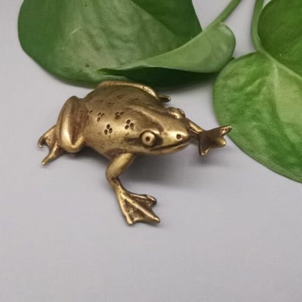 Brass Frog Statue Pocket Animal Ornament Mini Antique 7