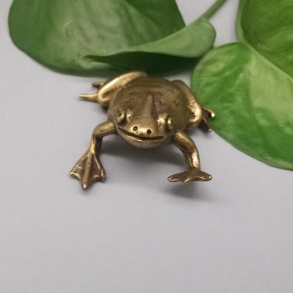 Brass Frog Statue Pocket Animal Ornament Mini Antique 9