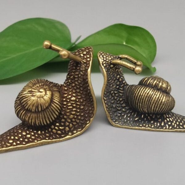Two brass copper mini snails animal ornaments antique desk 0