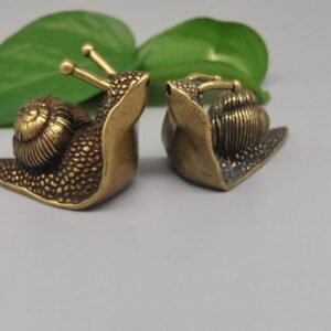 Two brass copper mini snails animal ornaments antique desk 2