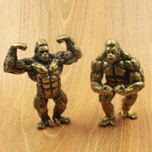 A pair of two pure copper King Kong fitness orangutan carved 0