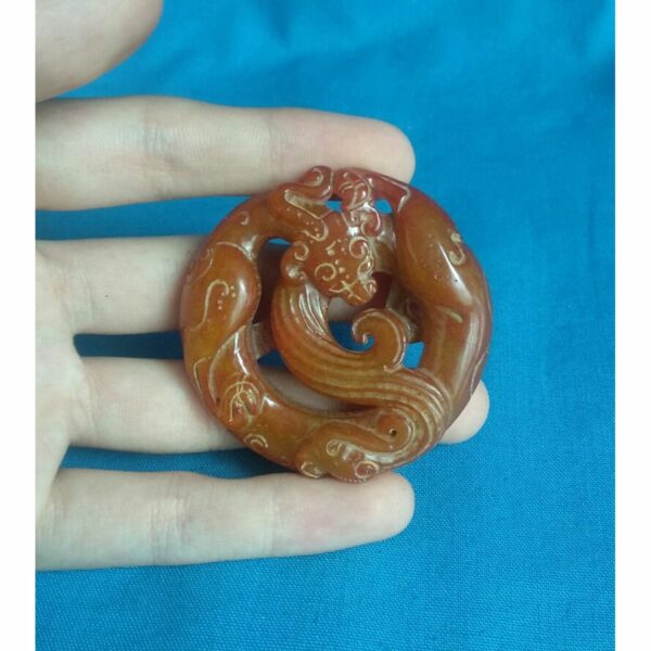 Antique chinese red jade pendant carved image of dragon 0