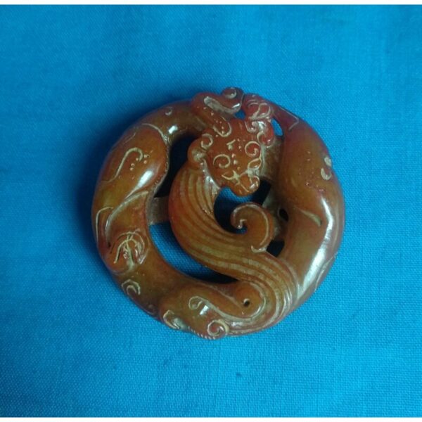 Antique chinese red jade pendant carved image of dragon 1