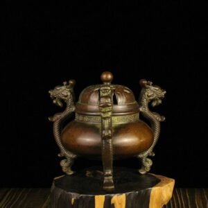 Chinese antique three legged incense burner with dragon ears 1
