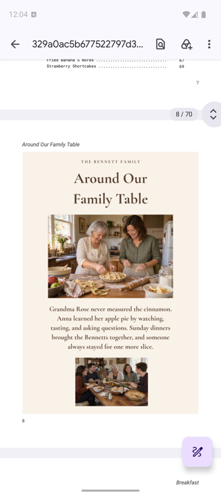ReciScan cookbook PDF preview showing Around Our Family Table on page 8.